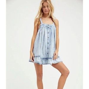 NWT Free People Women's Wild One Cotton Denim Blue City Mini Dress Sz XS